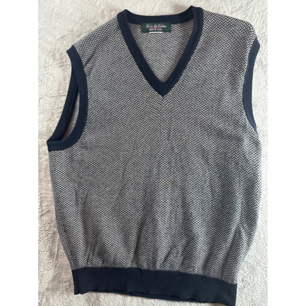 Brooks Brothers Country Club Sweater Vest Mens Blue‎ White Herringbone V-Neck
